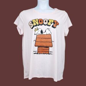 Womens Short Sleeve Peanuts Pink Snoopy Dog House Graphic T-Shirt Size XL